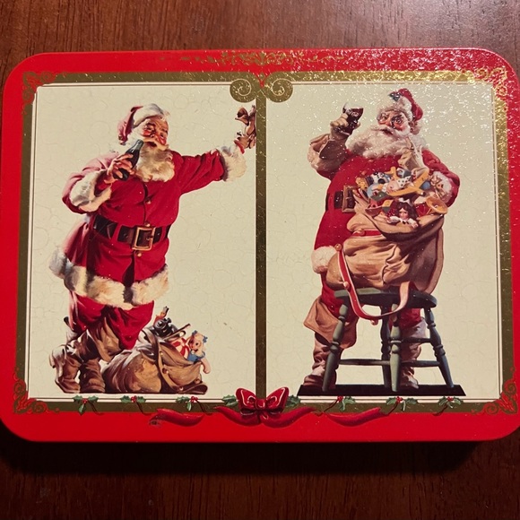 Coca-Cola Nostalgia Christmas Santa Playing Cards 1994- 2 Decks w/Tin- 1 Sealed - Picture 1 of 3